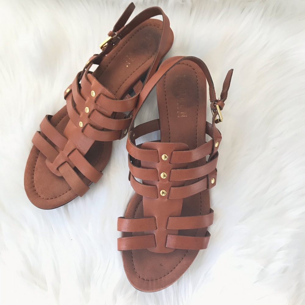 Ralph Lauren Lucetta Tan Leather Wedge Sandal, 8 - Picture 3 of 11